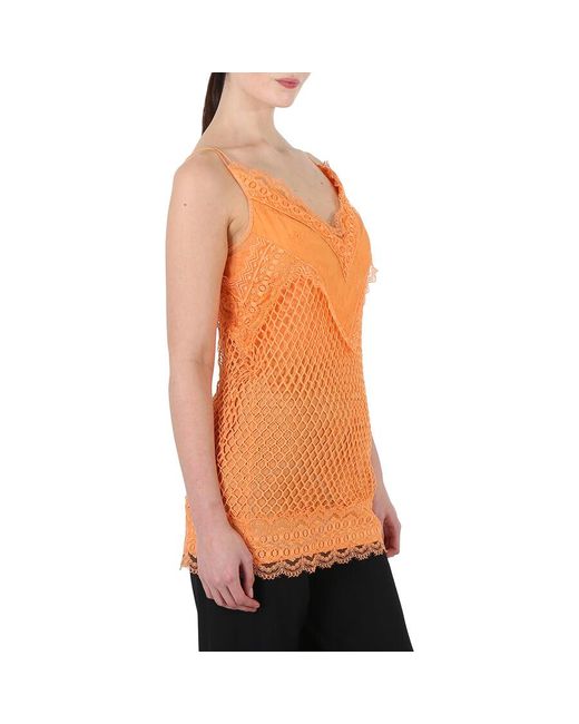 Burberry Orange Amber Fishnet And Lace Mini Dress