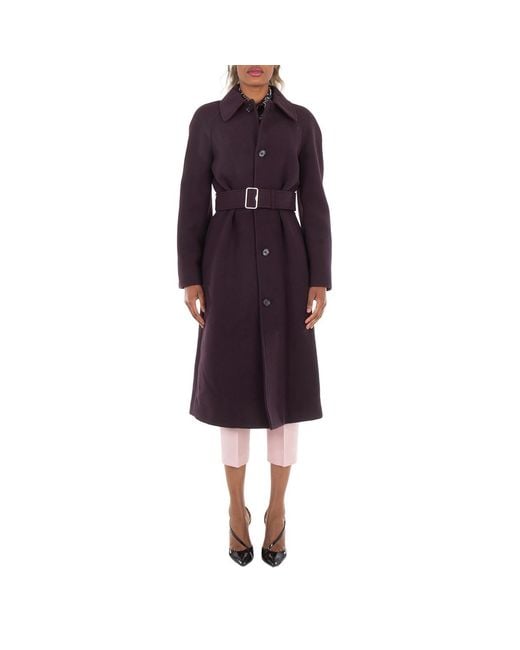 Burberry Purple Wool Belted Coat, Brand Size 8 (Us