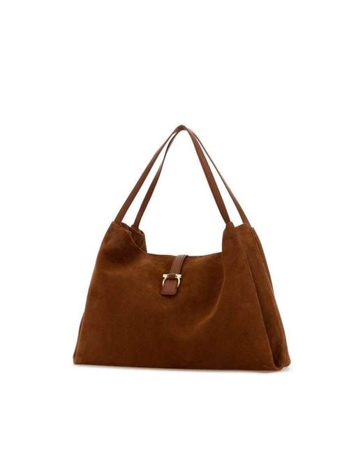 Ferragamo Brown Caramel Suede Shopping Bag