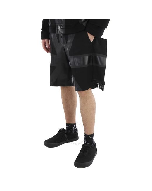 Burberry Black Union Jack Fringe Detail Wool Shorts for men