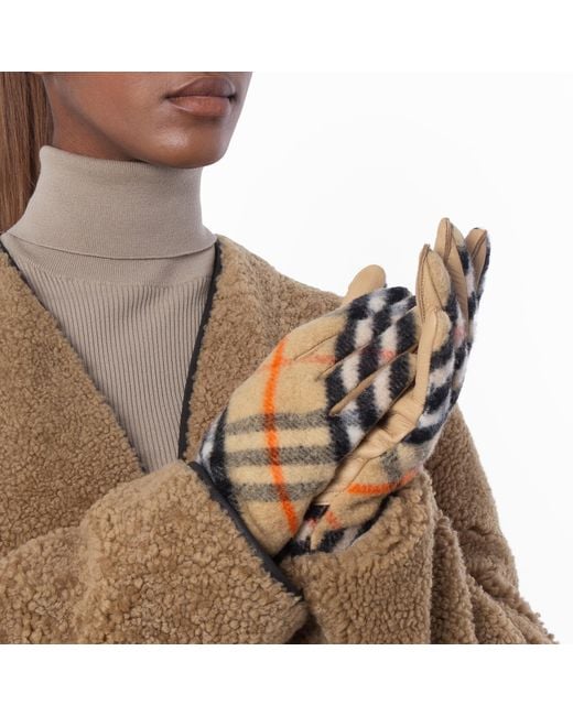 Burberry Green Checkered Panel Wool Gloves