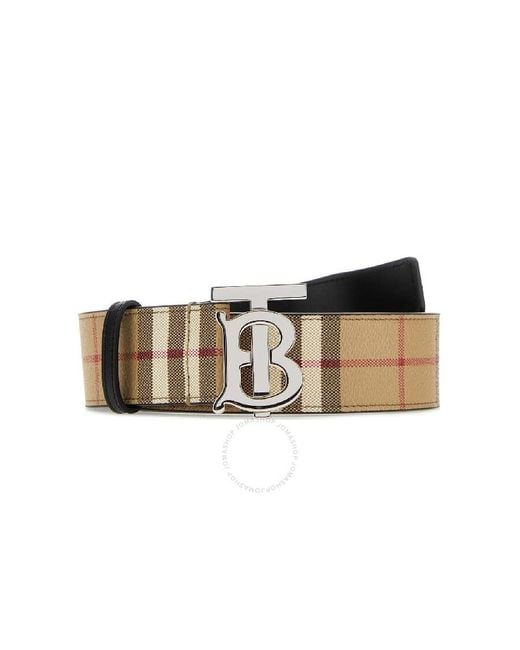 Burberry Black Tb Plaque Buckle Check Reversible Belt for men