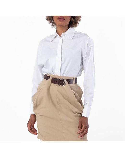 Loewe White Draped Cotton Shirt, Brand Size 36 Us