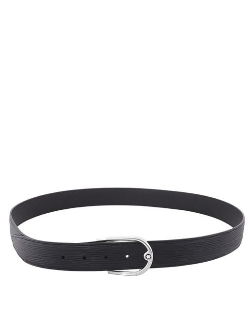 Montblanc Black Horseshoe Buckle Printed 35 Mm Reversible Leather Belt for men