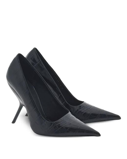 Ferragamo Blue Eva Crocodile Leather Pumps