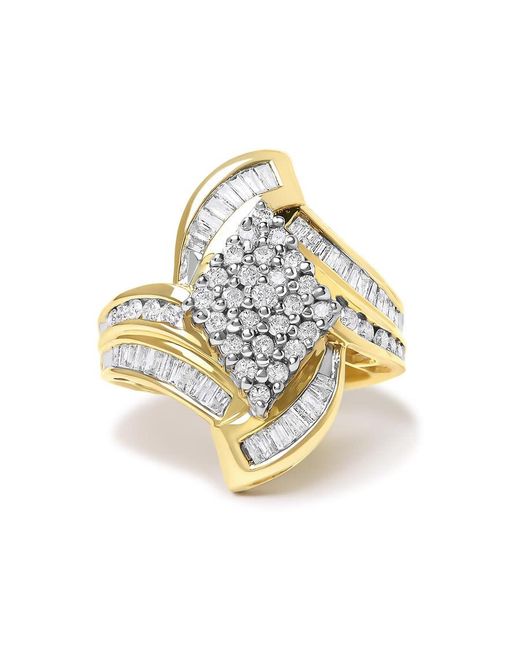 Haus of Brilliance Metallic 14K 1-1/3 Cttw Round And Baguette Diamond Bypass Cocktail Ring
