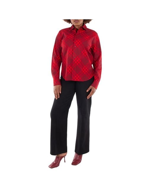 Burberry Red Check Pattern Long Sleeve Shirt, Brand Size 6 (Us