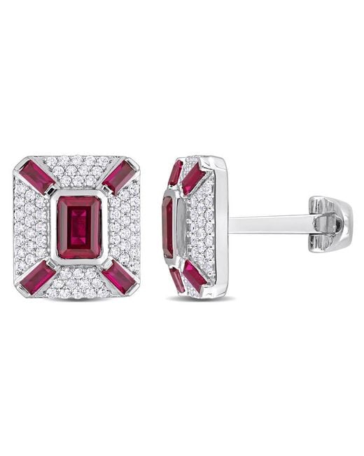 Amour White 5-1/4Ct Tgw Octagon And Baguette-Cut Created Ruby And Created Sapphire Cufflinks for men