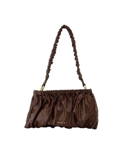 Marni Brown Gathered Calfskin Shoulder Bag