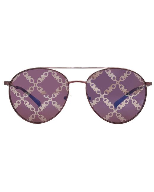 Michael Kors Purple Arches Cordovan Logo Mirrored Pilot Sunglasses Mk1138 1896gt 58