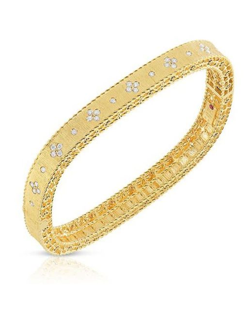 Roberto Coin Metallic Princess 18k Yellow Gold Satin Finish Bangle With Fleur De Lis Diamonds