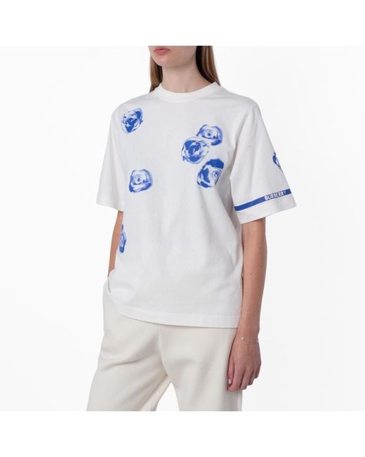 Burberry Blue Rose Print Cotton Jersey T-Shirt