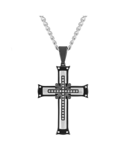 Robert Alton Metallic 1/8Ctw Diamond Stainless Steel With Finish Cross Pendant for men