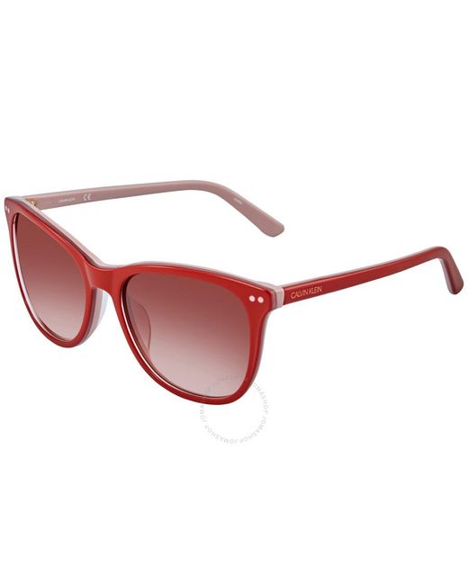 Calvin Klein Red Gradient Cat Eye Sunglasses Ck18510s 610 57