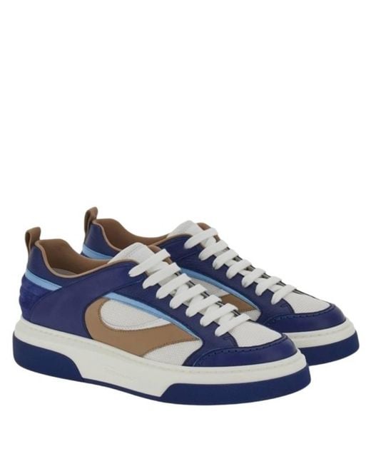 Ferragamo Blue Cassina Leather Low-Top Sneakers for men