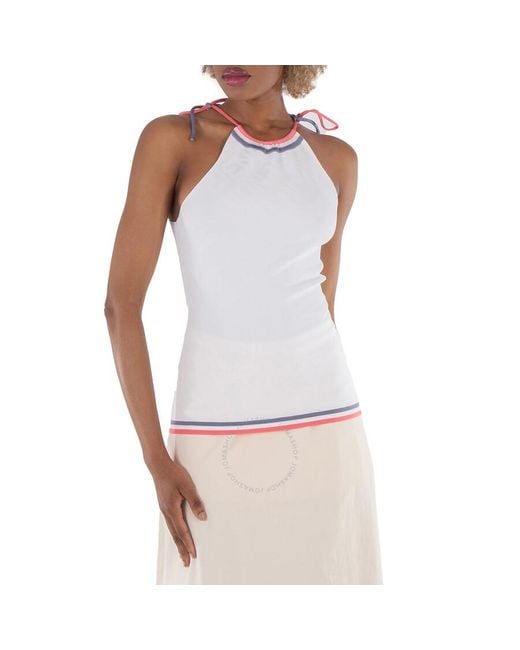 Fendi White Intarsia-Knit Halterneck Sleeveless Top, Brand Size 42 (Us