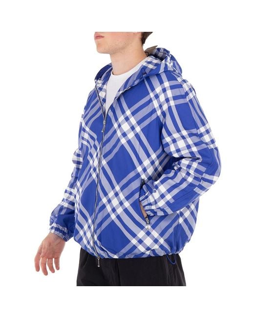 Burberry Blue Check-Pattern Hooded Zip-Up Polyamide Jacket for men