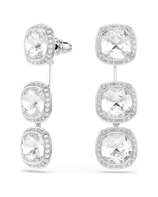 Swarovski White Una Angelic Earrings, Cushion Cut, Rhodium Plated