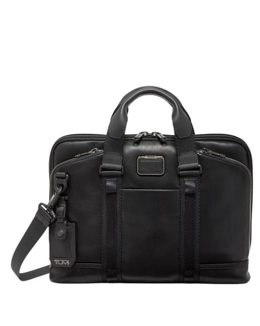 Tumi Black Alpha Bravo Academy Compact Laptop Briefcase for men