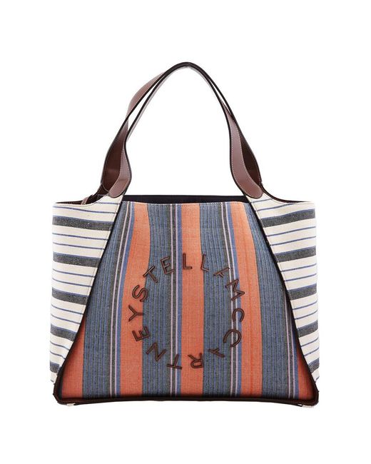 Stella McCartney Blue Logo Lettering Stripe Pattern Tote Bag