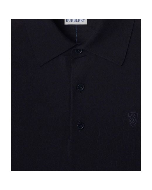 Burberry Blue Logo Embroidered Long-Sleeved Polo Shirt for men
