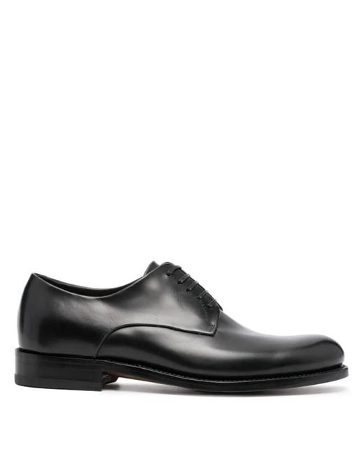 Ferragamo Black Tramezza Leather Derby Shoes for men
