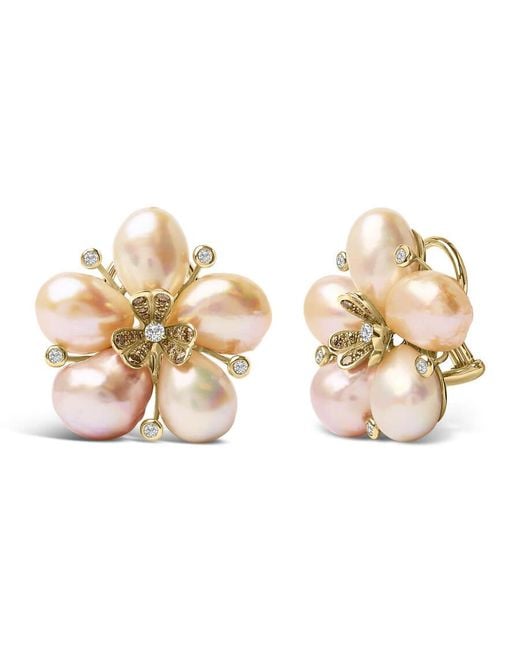 Haus of Brilliance Metallic 18K Rose 3/8 Cttw Diamond And Freshwater Pearl Blossom Stud Earrings