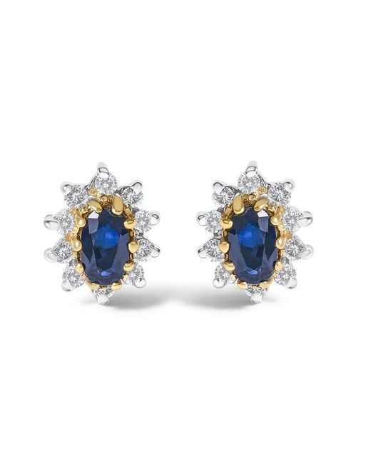 Haus of Brilliance Blue 14K 1/4 Cttw Diamond And Sapphire Sunburst Halo Stud Earrings (K-L Color, I1-I2 Clarity)