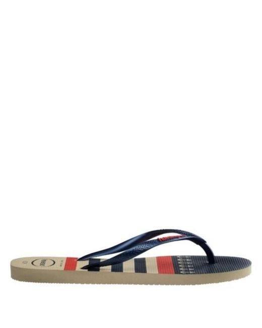 Havaianas Blue Nautical Slim Stripe Flip Flops, Brand Size 39/40 (Us