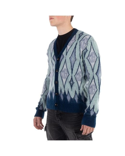 Amiri Blue Argyle Mohair Knit Cardigan for men