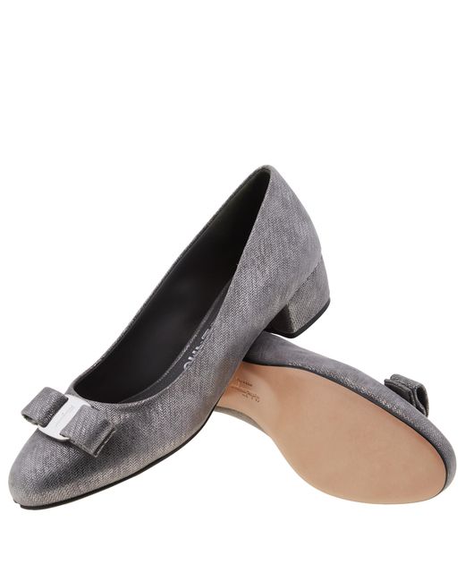 Ferragamo Gray Vara Bow Metallic Pumps