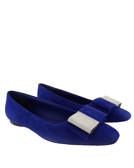 Ferragamo Blue Lena Bow Ballerina Flats