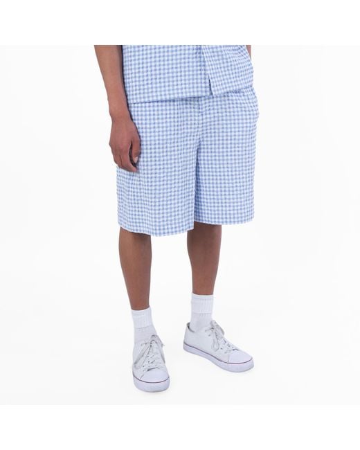 Marni Blue Check Print Straight-Leg Shorts, Brand Size 48 (Waist for men