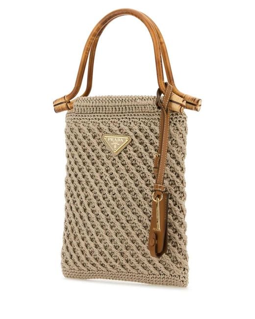 Prada Natural Cappuccino Crochet Handbag for men