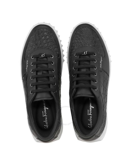 Ferragamo Black Salvatore Scuby Croco Leather Low-top Sneakers for men