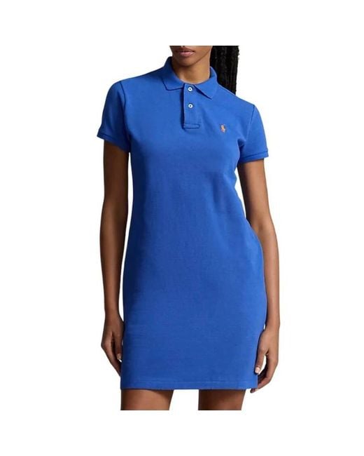 Polo Ralph Lauren Blue Embroidered-Pony Polo Dress