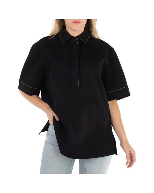 Victoria Beckham Black Pointed Collar Short-Sleeve Shirt