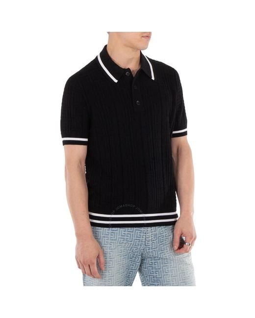 Balmain Black Knitted Wool Polo Shirt for men