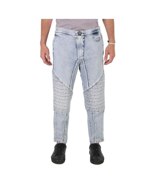 Balmain Blue Ribbed Cotton Slim-Fit Jeans, Waist for men
