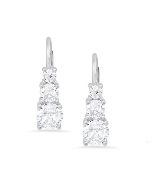 Kylie Harper White Sterling 3-Stone Cubic Zirconia Cz Leverback Earrings