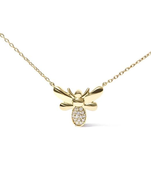 Haus of Brilliance Metallic 10K Diamond Accented Bumble Bee Pendant 18" Inch Necklace (H-I Color, I1-I2 Clarity)