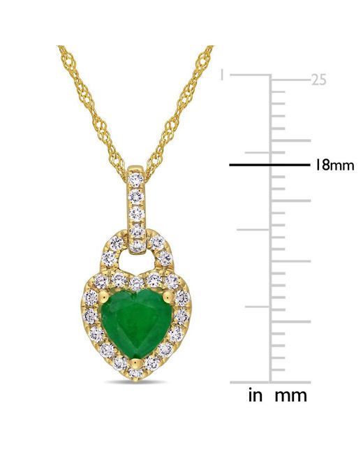 Amour Metallic 5/8 Ct Tgw Emerald And 1/4 Ct Tw Diamond Halo Heart Pendant With Chain for men
