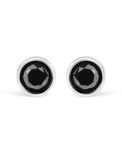 Haus of Brilliance Black 925 Sterling 2.00 Cttw Round Brilliant-Cut Diamond Bezel-Set Stud Earrings