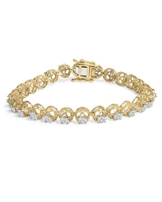 Haus of Brilliance Metallic 14K Plated .925 Sterling 3 9/10 Cttw Diamond Buttercup Style Tennis Bracelet