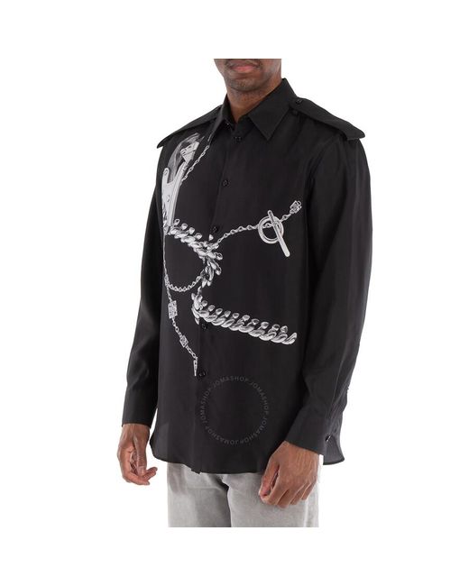 Burberry Black Knight Hardware Print Silk Shirt for men