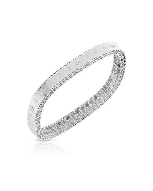 Roberto Coin Metallic 18k White Gold Satin Finish Bangle With Fleur De Lis Diamonds