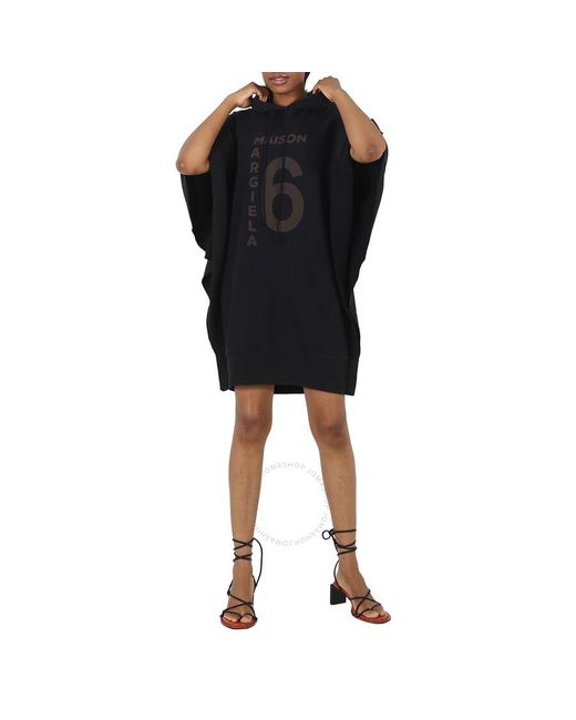 MM6 by Maison Martin Margiela Black Mm6 Logo Print Hooded Dress