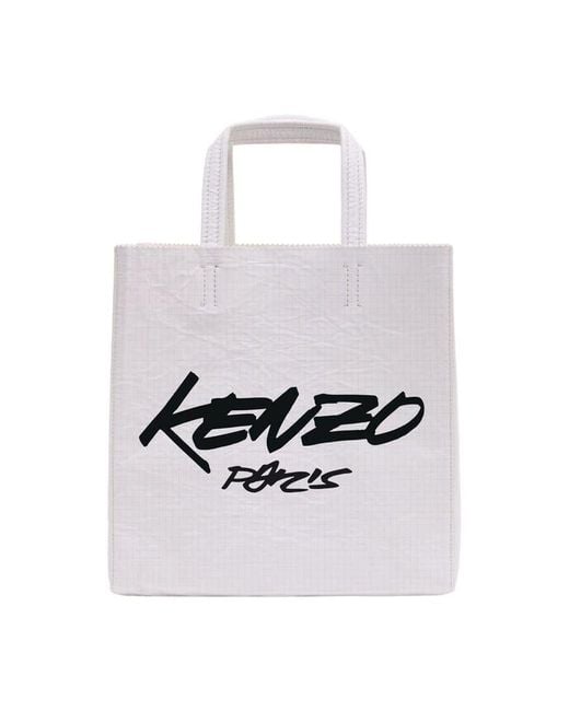 KENZO White Logo-Printed Leather Tote Bag