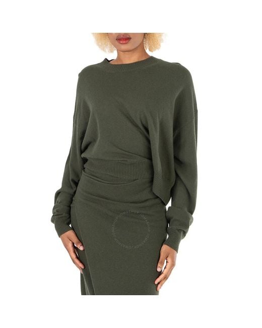 KENZO Green Ladies Dark Khaki Asymmetric Hem Knit Jumper