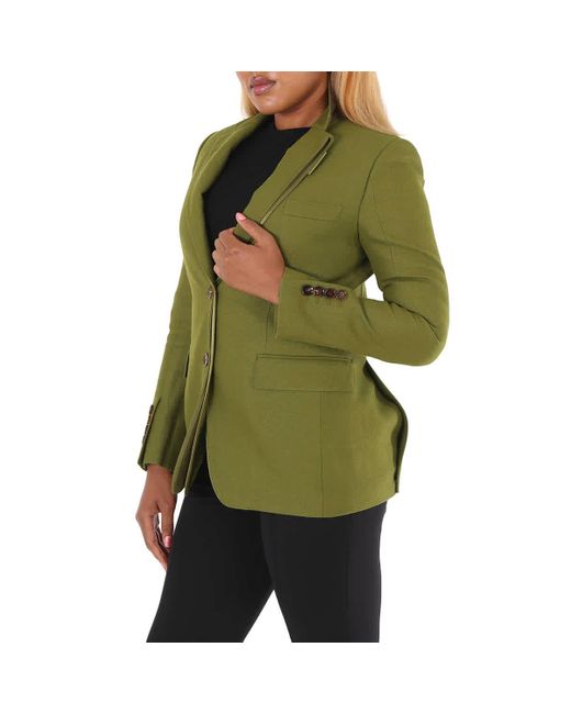 Burberry Green Wool Ramie And Silk Satin Tailored Jacket